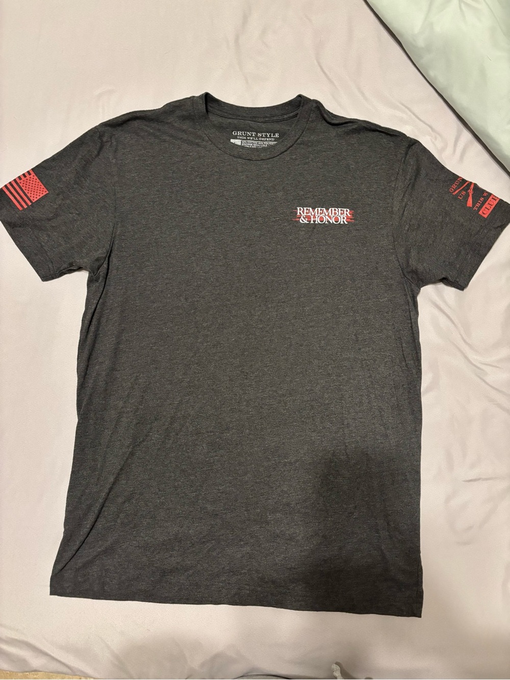 Grunt Style Dark Gray 'Remember & Honor' Short Sleeve Tee with Red Accents